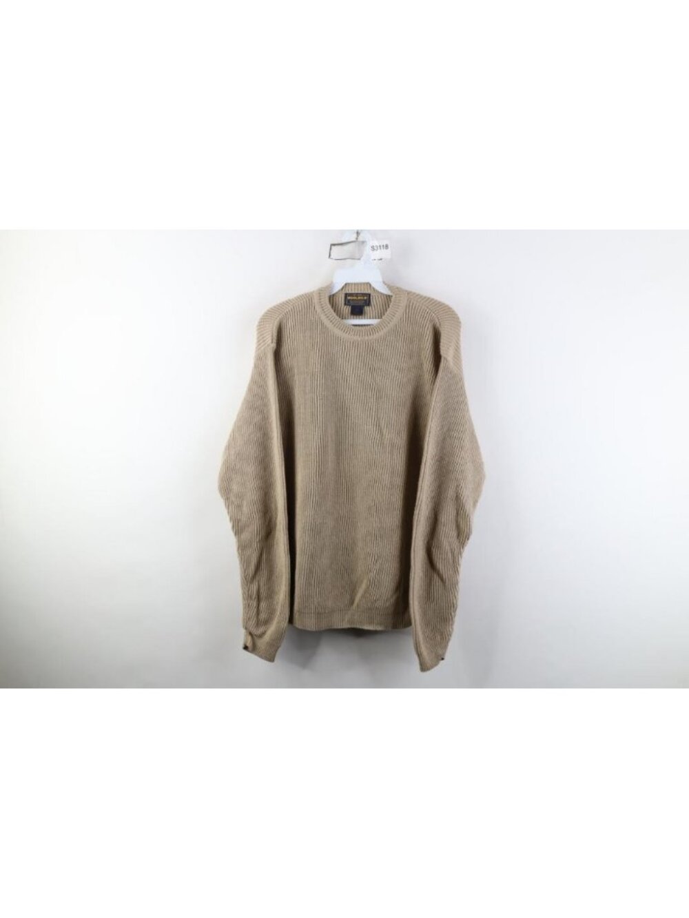 Vintage 90s Woolrich Mens Medium Blank Chunky Ribbed Knit Crewneck Sweater Beige